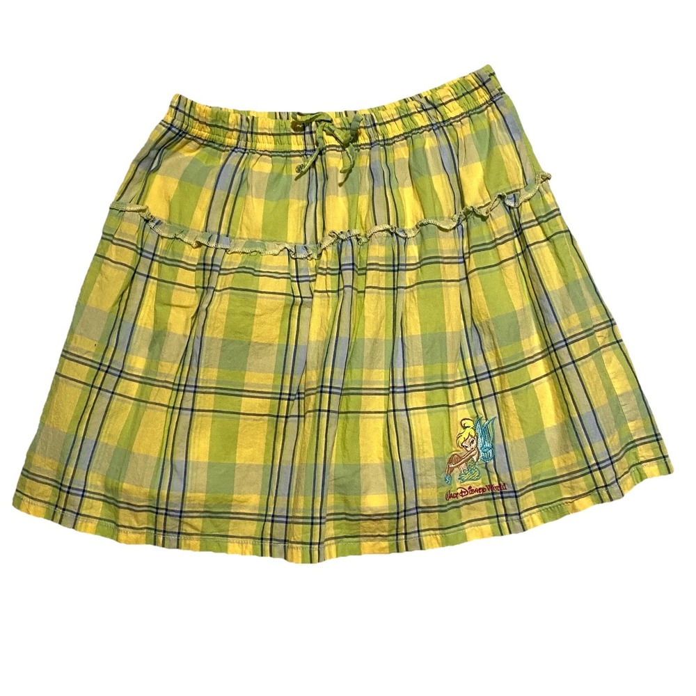 Walt Disney World Kids‎ Tinker Bell Plaid Skort Yellow Green XL 100% Cotton